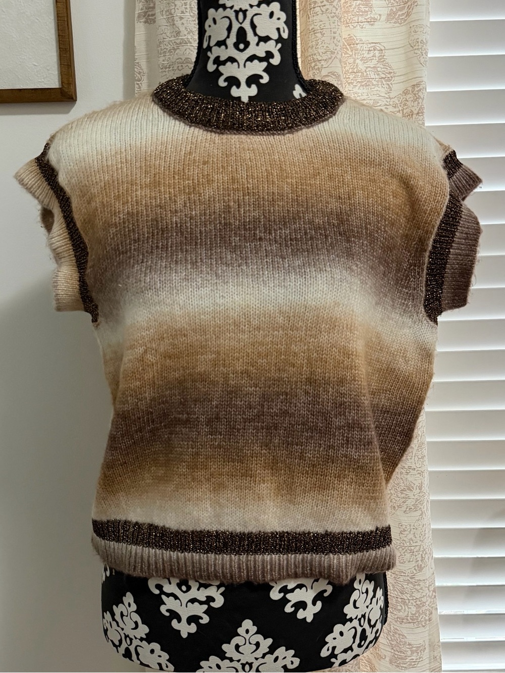 Marled Ombre Brown & Cream Sleeveless Crew Neck Sweater Vest